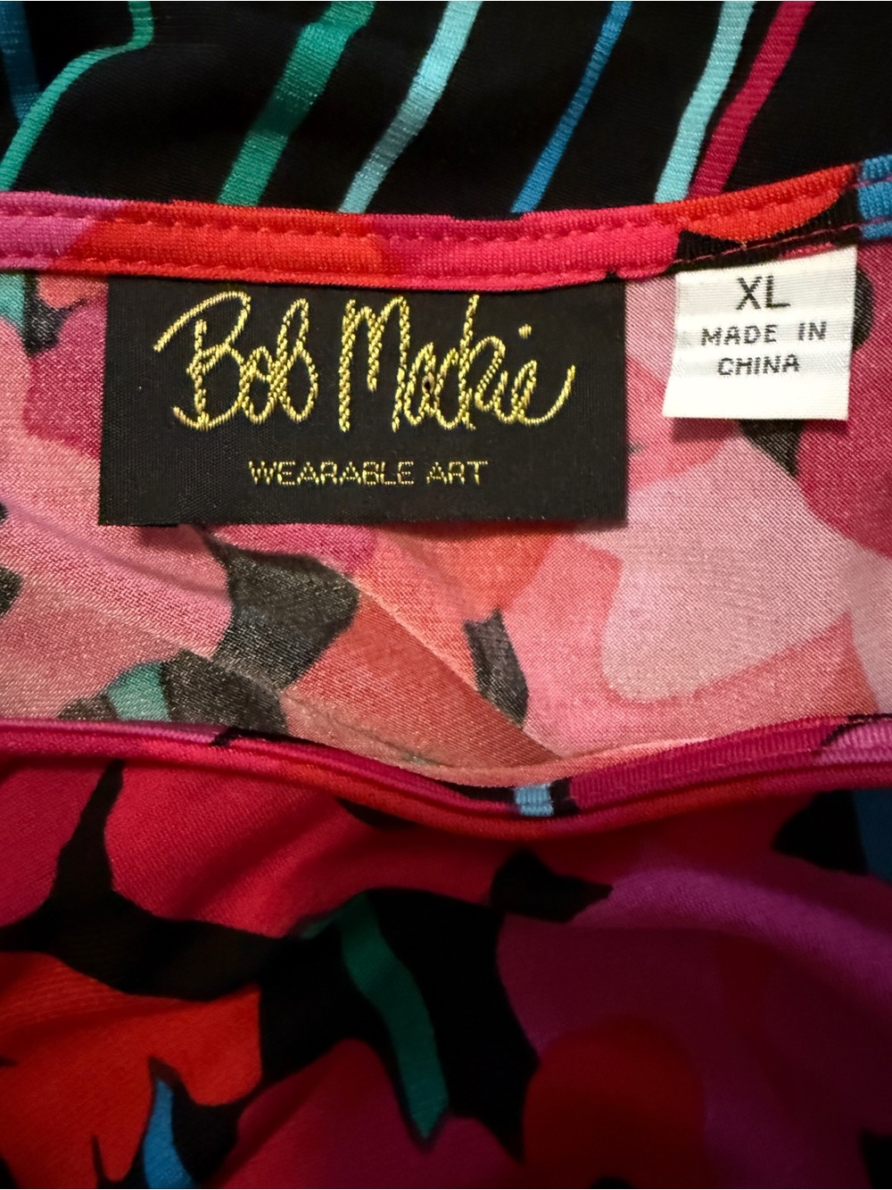 Bob Mackie Wearable Art Tunic Floral Blouse on Black Ladies XL - Picture 5 of 8